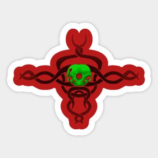 Tribal Twin-Skulls - Green Sticker